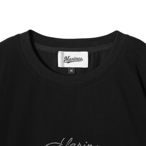 【レディース】スクリプトMARINESラインストーンプリント半袖Tシャツ 詳細画像 ブラック 3