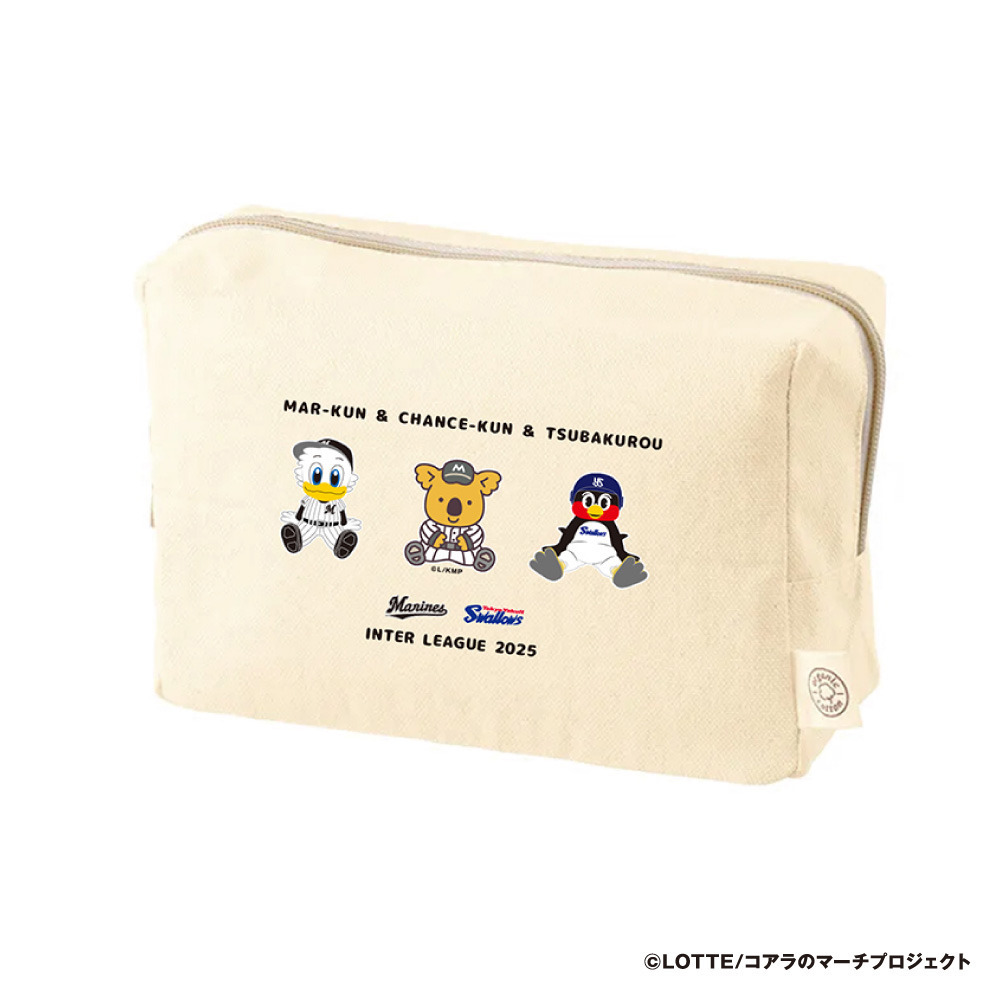 マリーンズ×スワローズコラボ コットンポーチ（チャンスくん・並び）ナチュラル