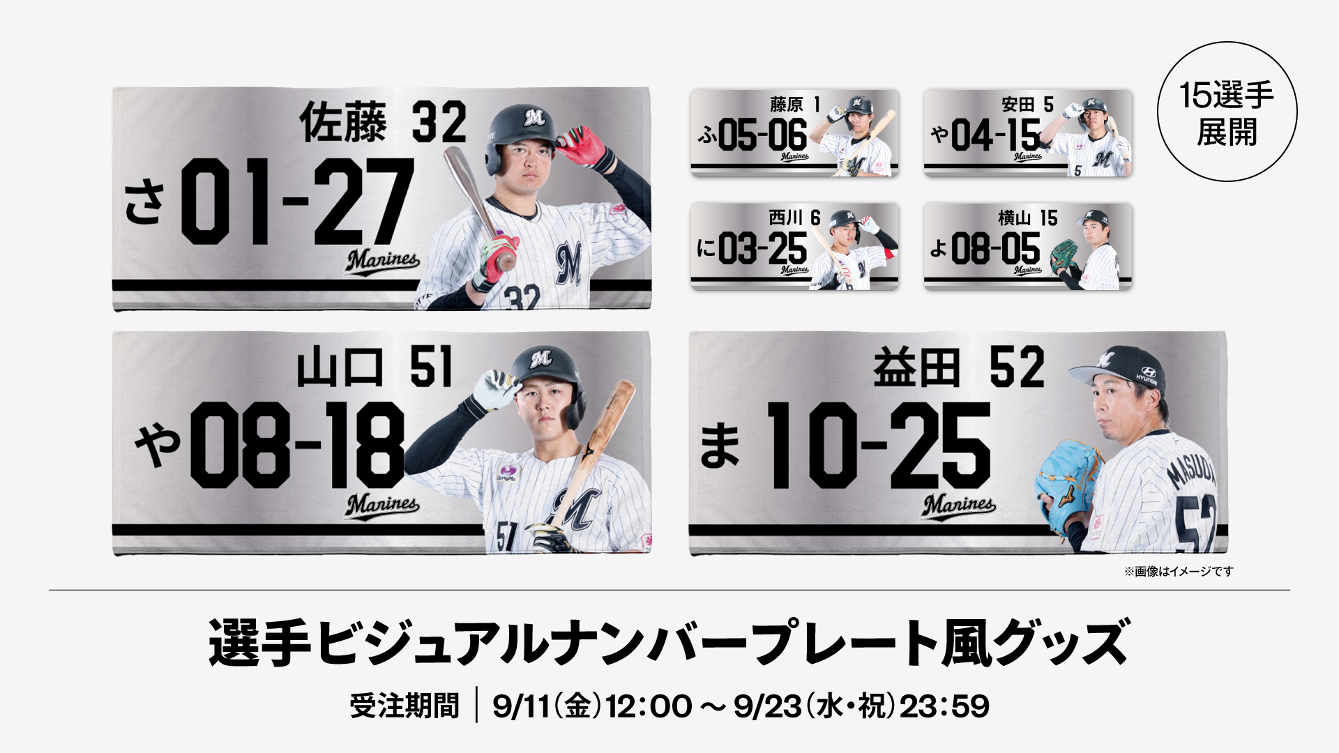 15選手展開 選手ビジュアルナンバープレート風グッズ