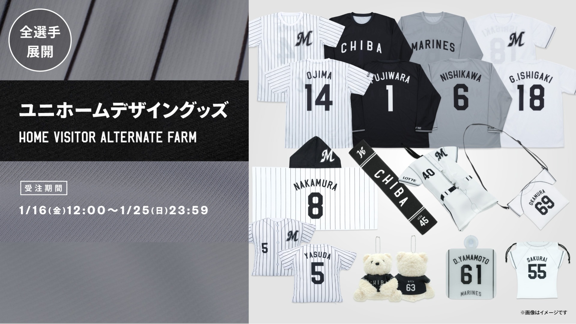 全選手展開ユニホームデザイングッズ(HOME/VISITOR/ALTERNATE/FARM)