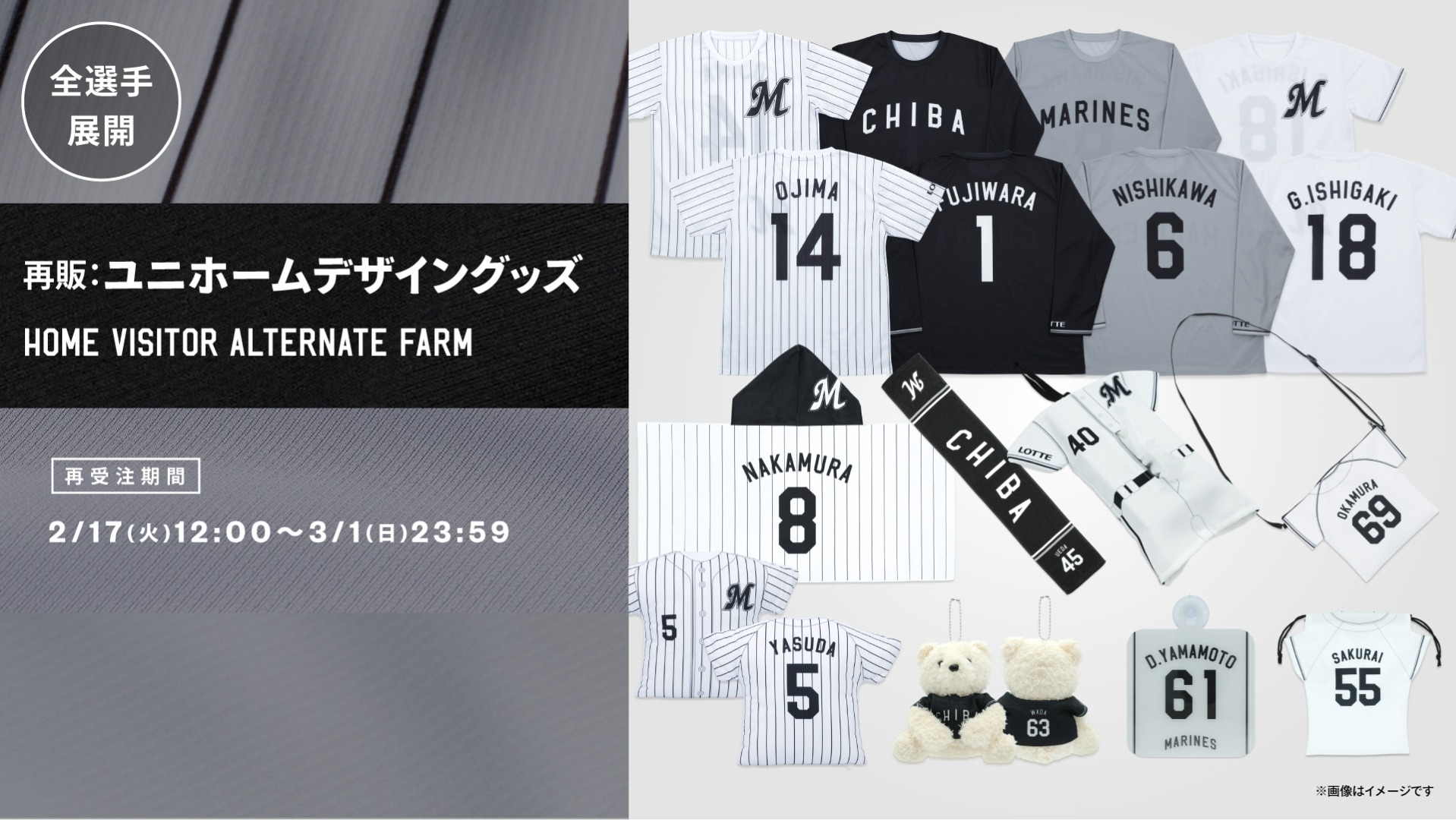 全選手展開ユニホームデザイングッズ(HOME/VISITOR/ALTERNATE/FARM)