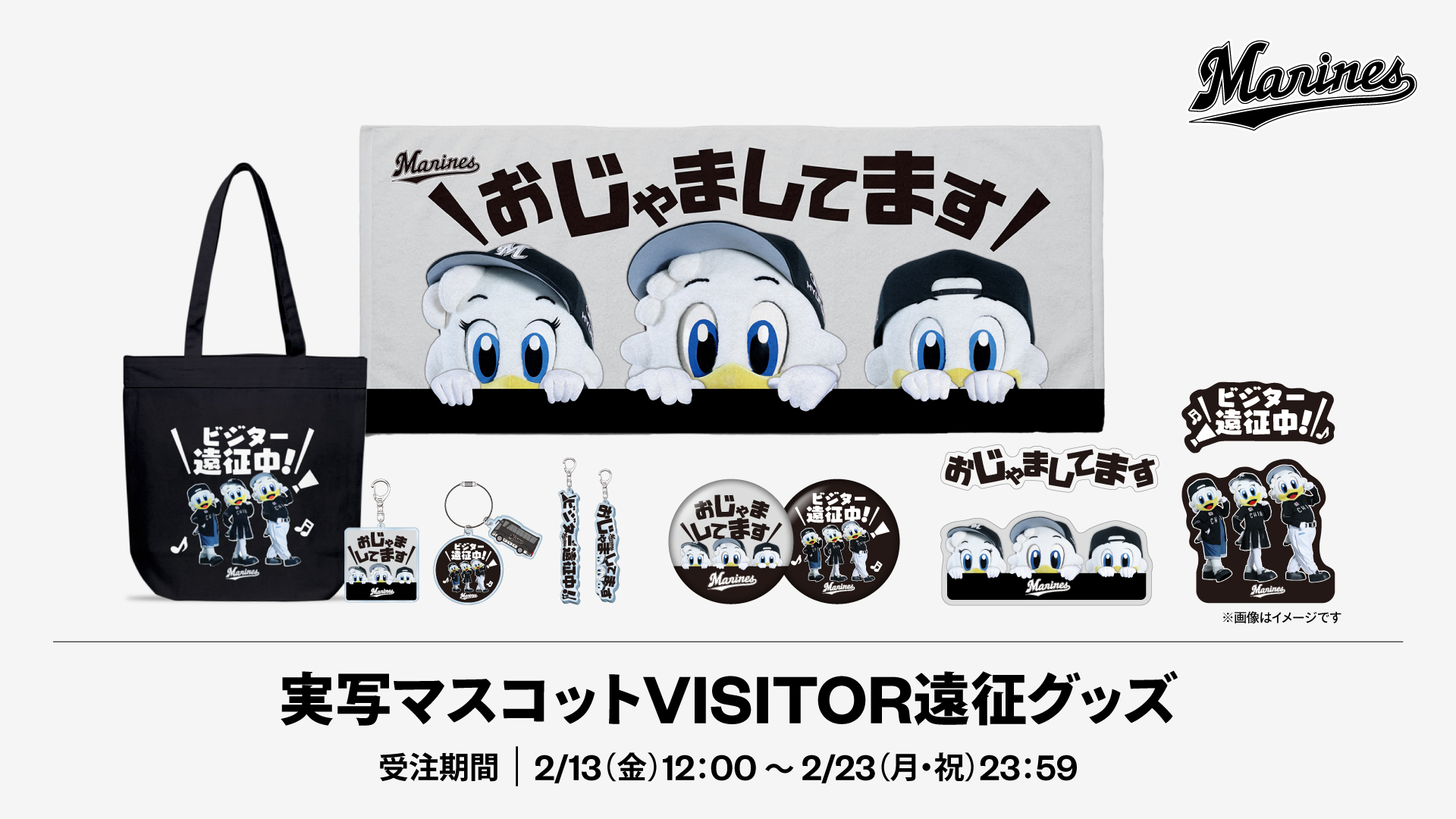 実写マスコットVISITOR遠征グッズ受注期間：2/13(金)12:00〜2/23(月・祝)23:59