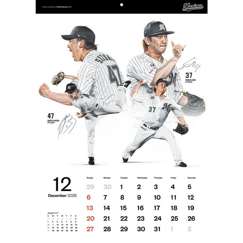 千葉ロッテマリーンズオフィシャルカレンダー2026 詳細画像 1カラー 12