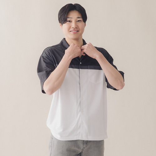 オープンカラーシャツ/バイカラー 詳細画像 グレー&times;ブラック 2