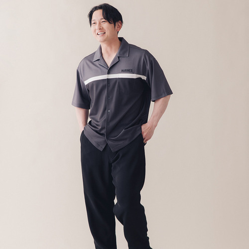 オープンカラーシャツ/バイカラー 詳細画像 グレー&times;ブラック 3